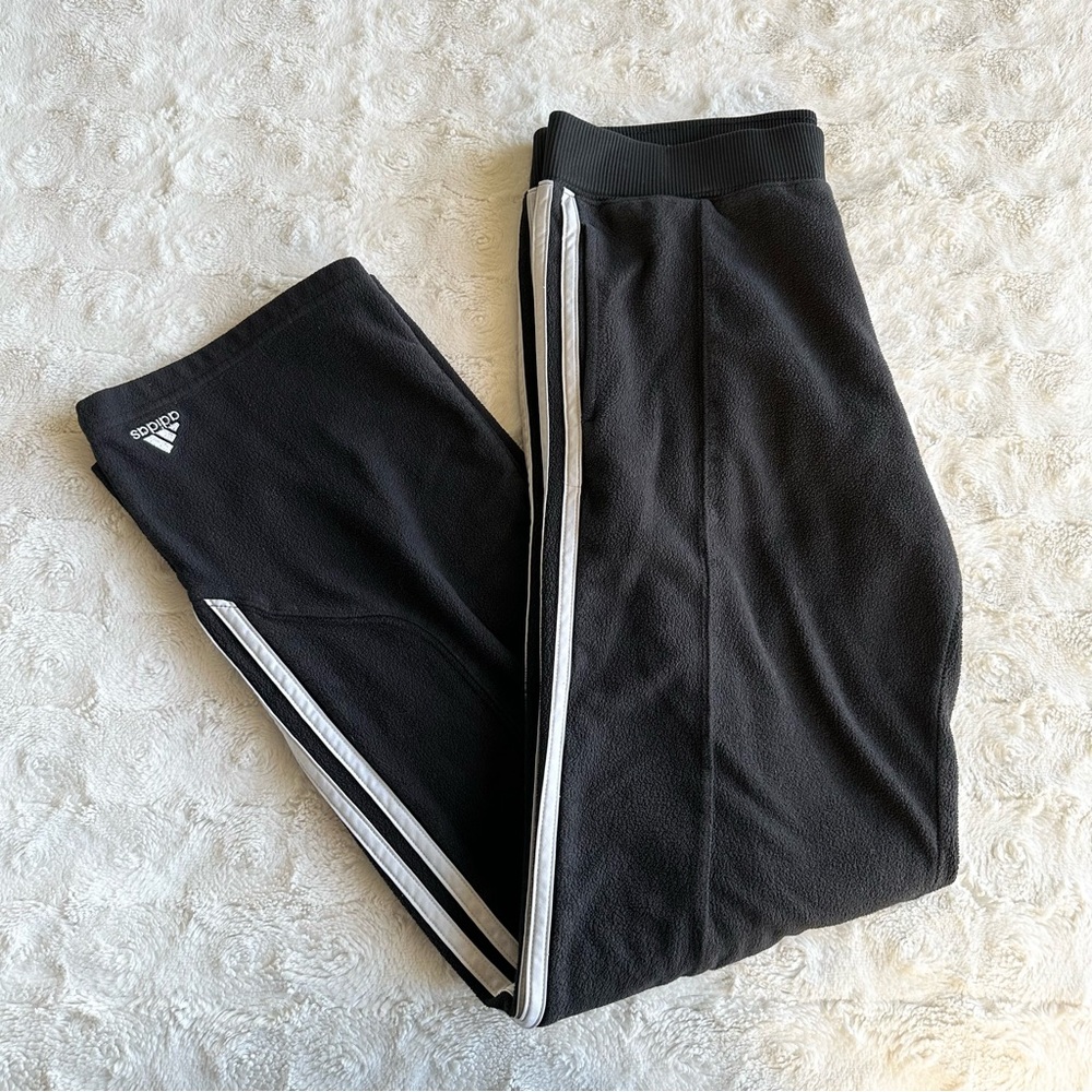 Adidas Sweatpants Womens Medium Black Three Stripe Y2K Fleece High Waist Lounge